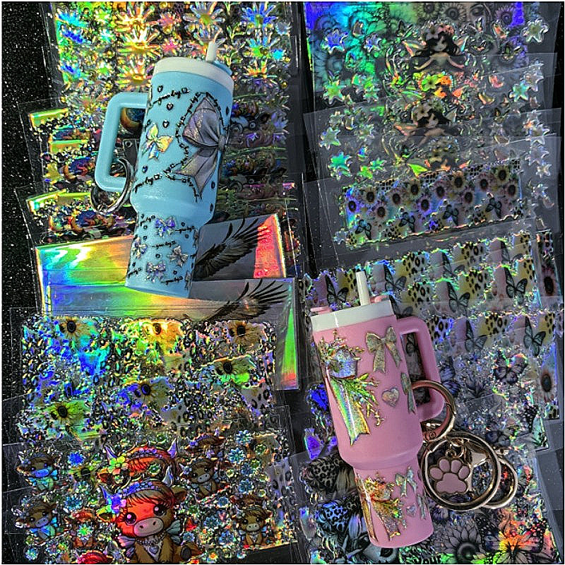 Wholesale Holographic Stickers Random 20pcs/50pcs/100pcs Cartoon Pattern Mini Travel  Cup Stickerlaser wraps